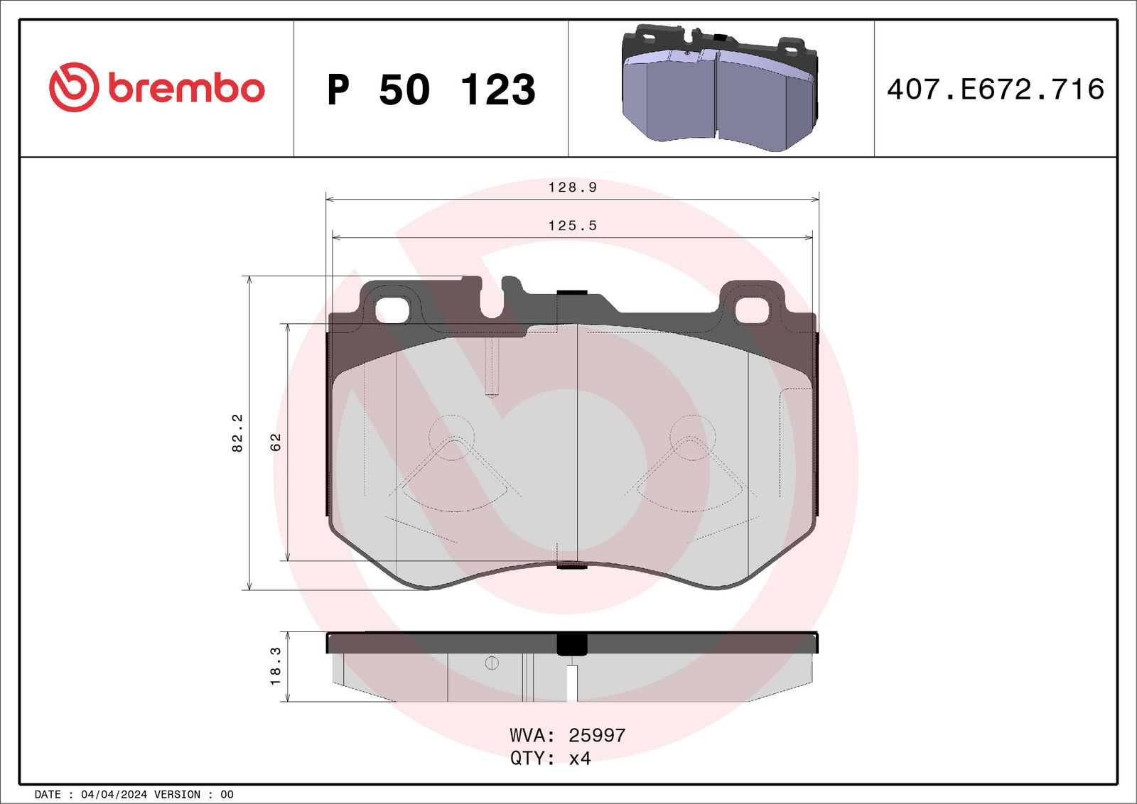 BREMBO P 50 123 - Bremsbelagsatz, Scheibenbremse