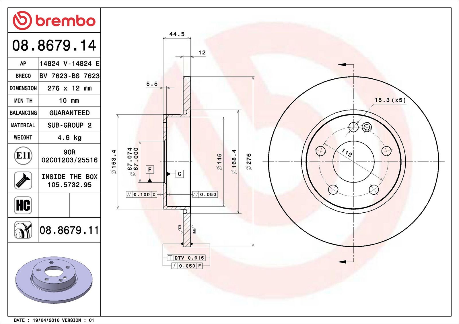 BREMBO 08.8679.11 - Bremsscheibe