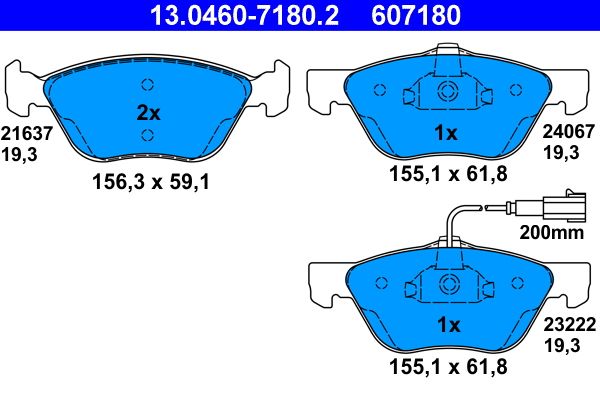 ATE 13.0460-7180.2 - Bremsbelagsatz, Scheibenbremse