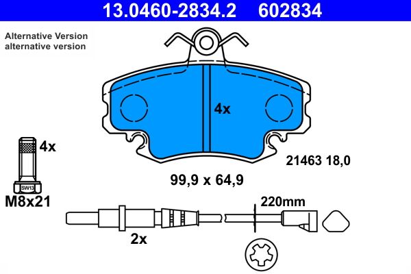 ATE 13.0460-2834.2 - Bremsbelagsatz, Scheibenbremse