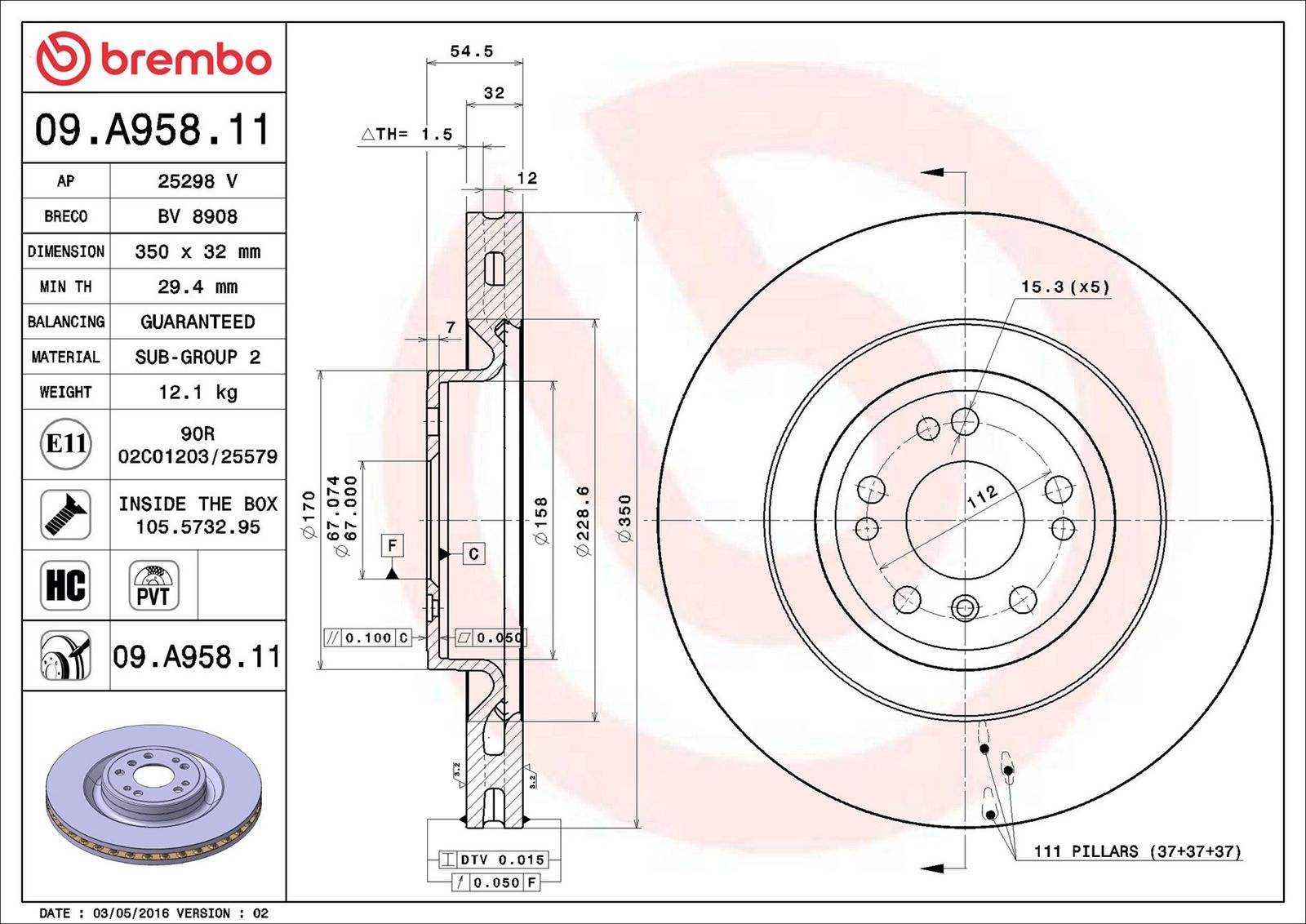 BREMBO 09.A958.11 - Bremsscheibe