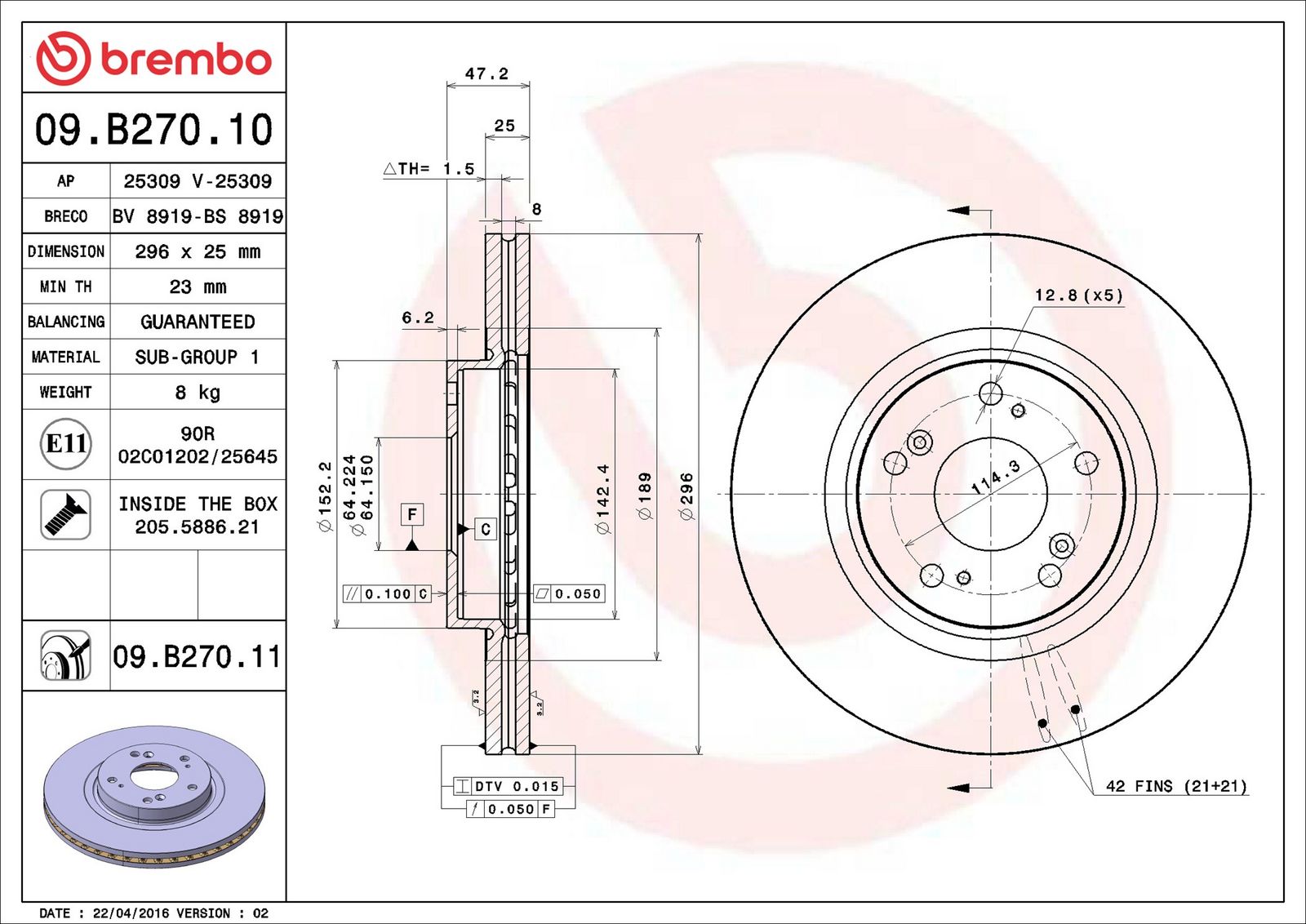 BREMBO 09.B270.11 - Bremsscheibe