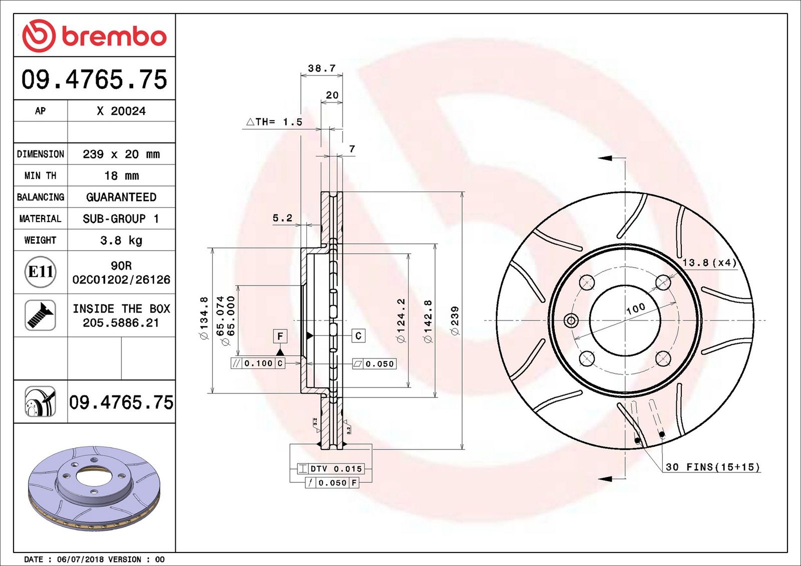 BREMBO 09.4765.75 - Bremsscheibe