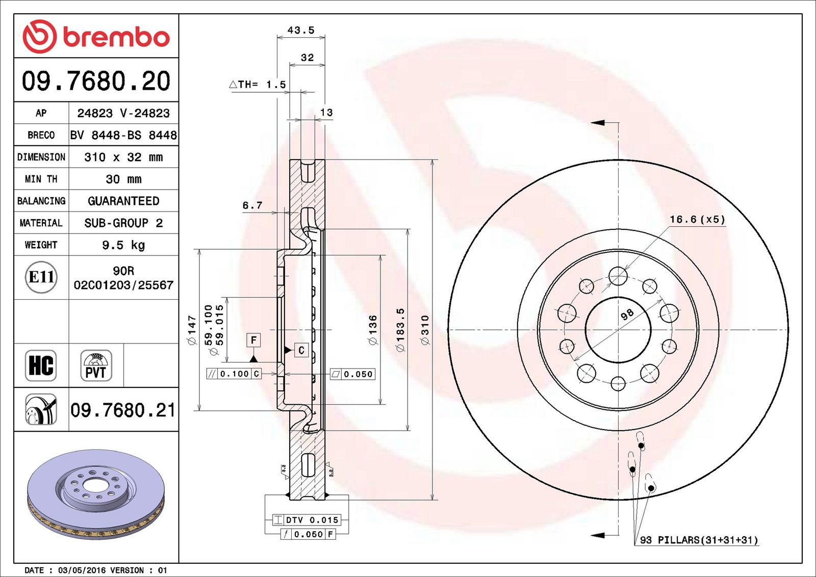 BREMBO 09.7680.21 - Bremsscheibe