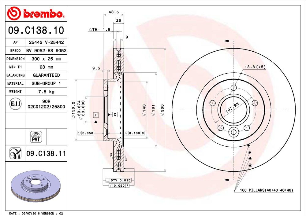 BREMBO 09.C138.11 - Bremsscheibe