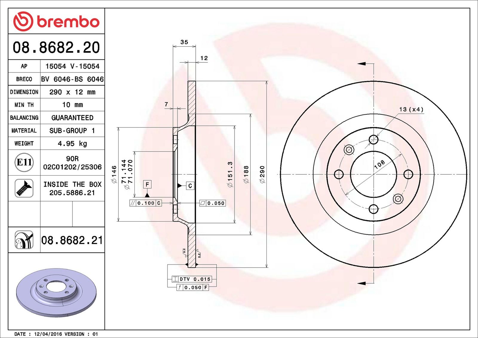 BREMBO 08.8682.21 - Bremsscheibe