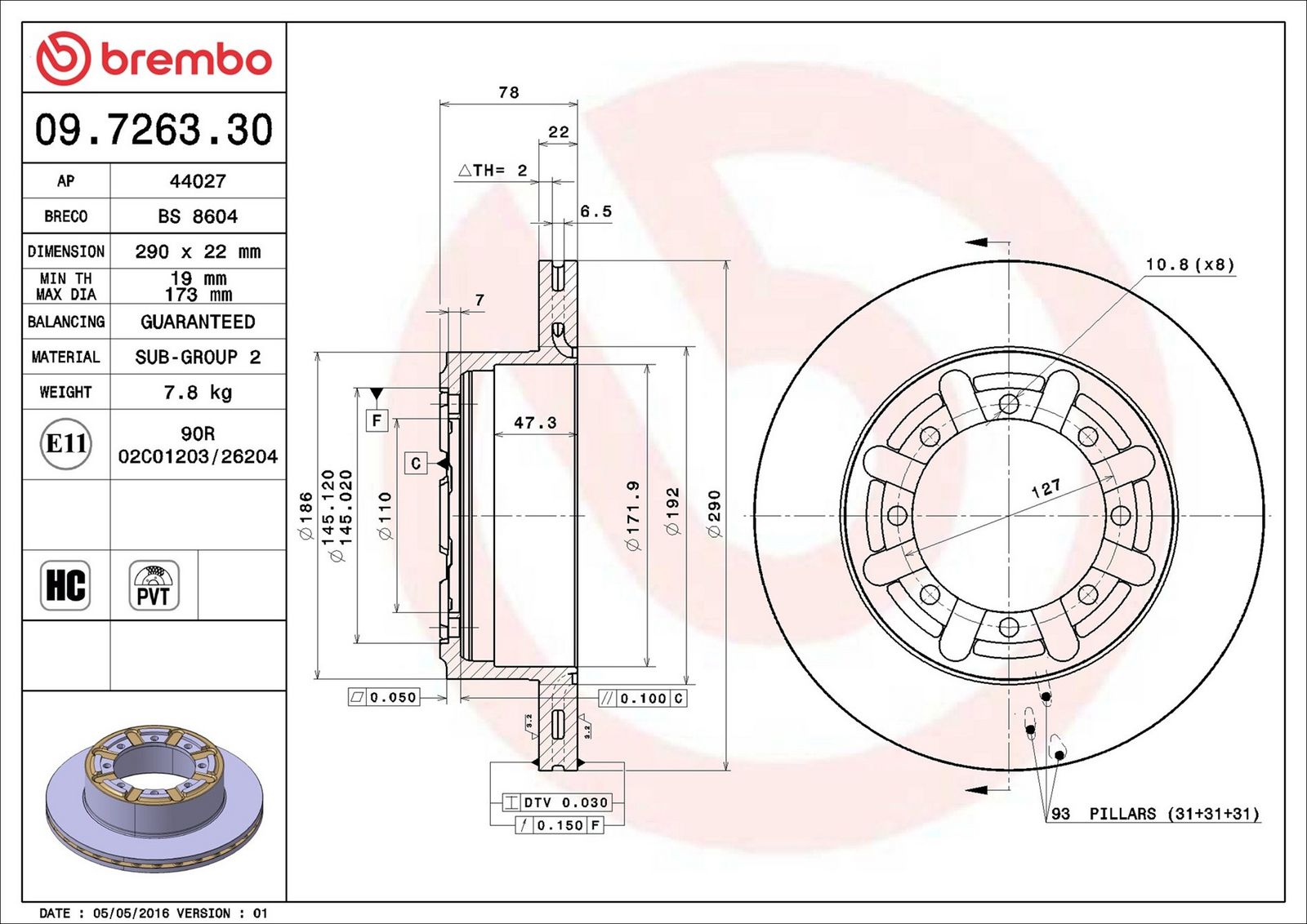 BREMBO 09.7263.30 - Bremsscheibe