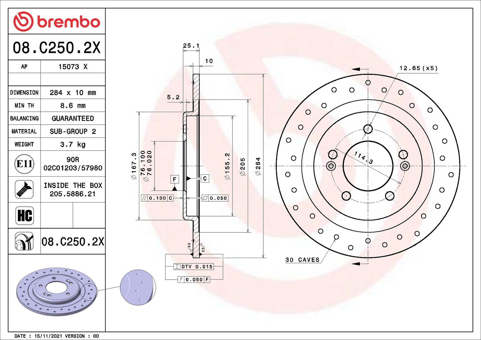 BREMBO 08.C250.2X - Bremsscheibe