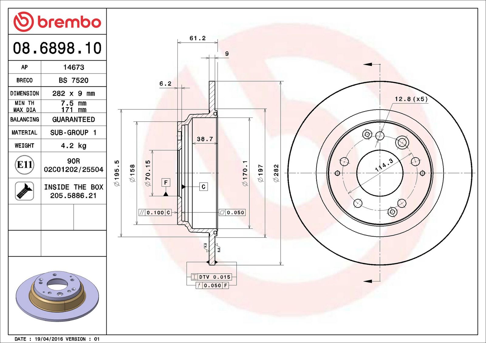 BREMBO 08.6898.10 - Bremsscheibe