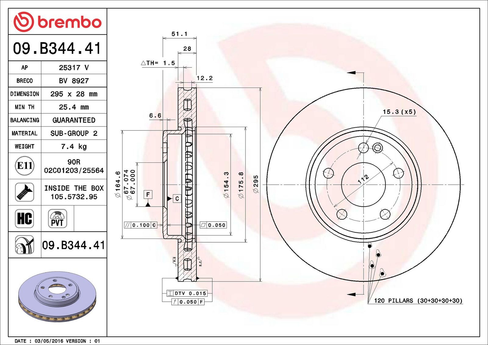 BREMBO 09.B344.41 - Bremsscheibe