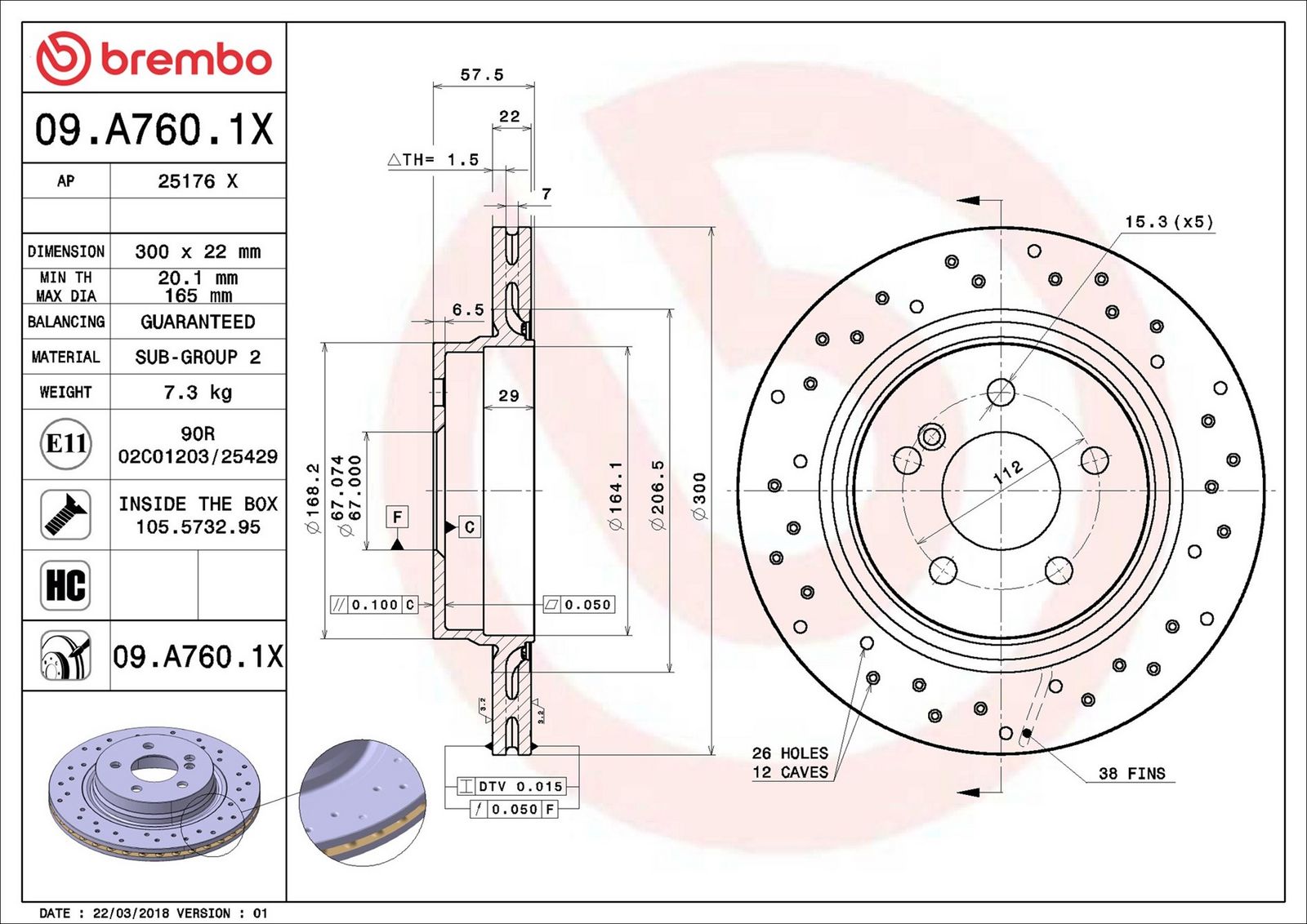 BREMBO 09.A760.1X - Bremsscheibe