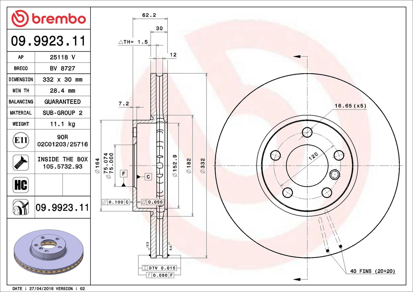 BREMBO 09.9923.11 - Bremsscheibe