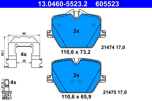 ATE 13.0460-5523.2 - Bremsbelagsatz, Scheibenbremse