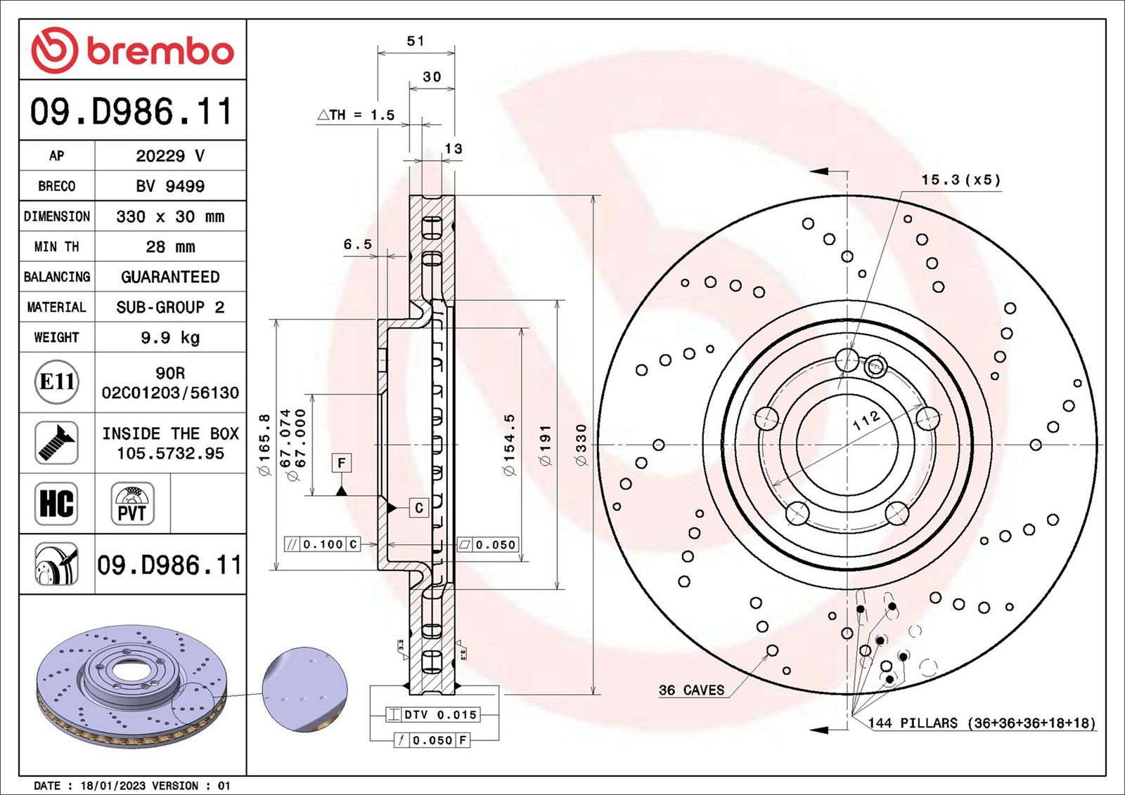 BREMBO 09.D986.11 - Bremsscheibe