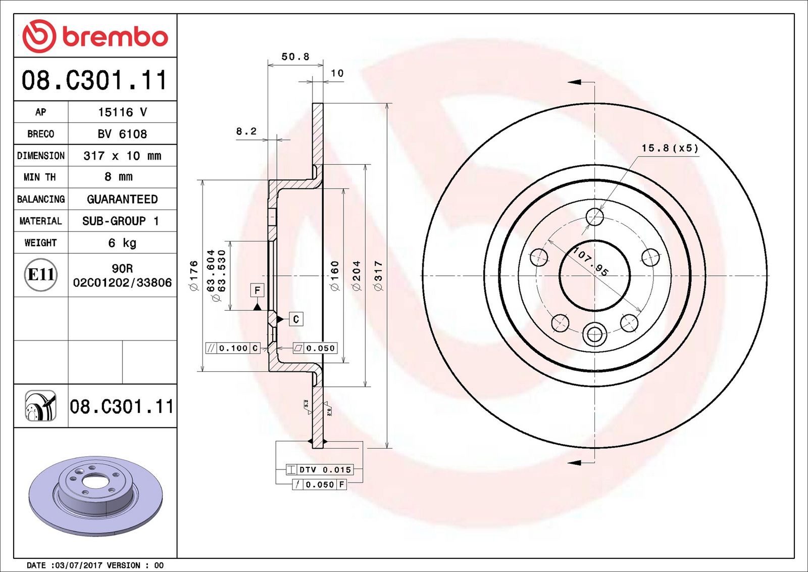 BREMBO 08.C301.11 - Bremsscheibe