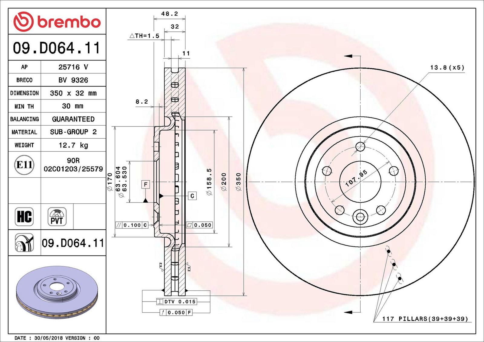 BREMBO 09.D064.11 - Bremsscheibe