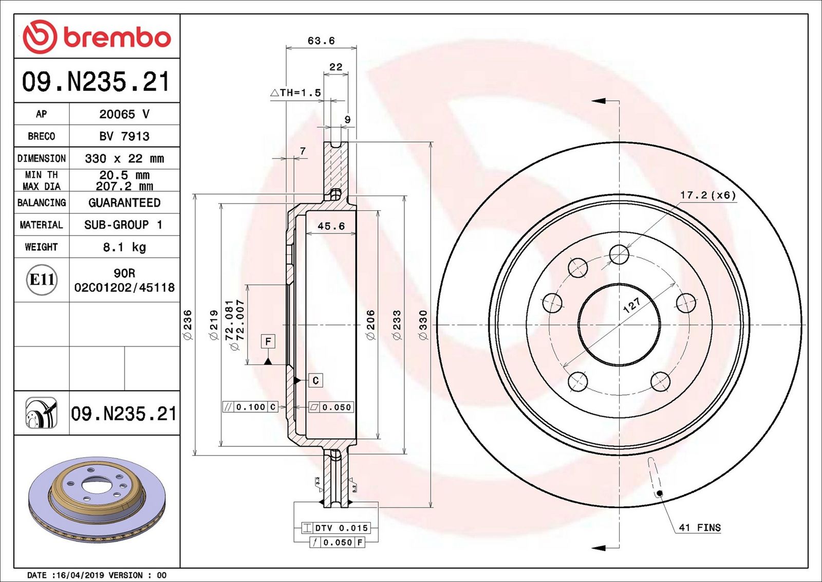 BREMBO 09.N235.21 - Bremsscheibe