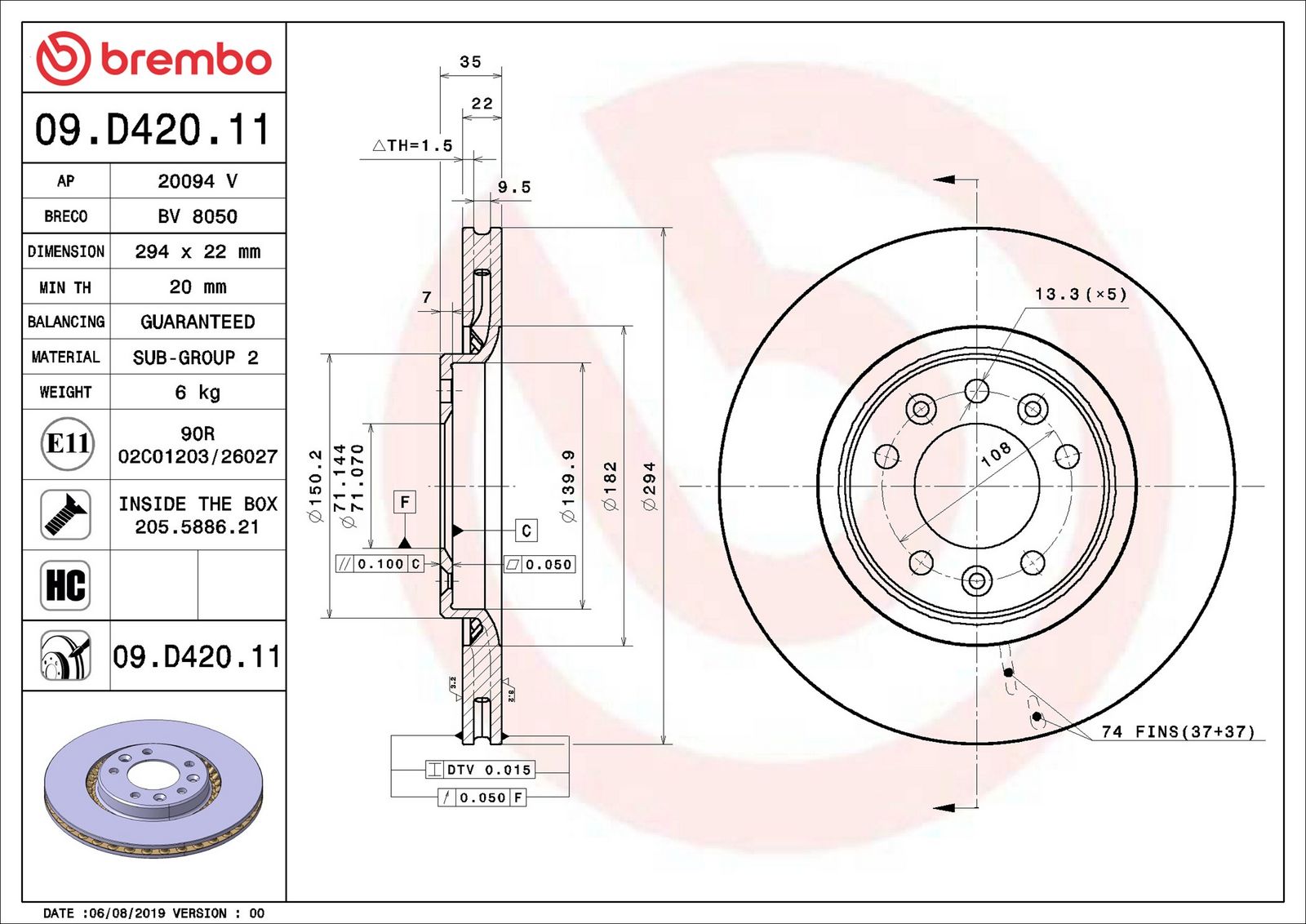 BREMBO 09.D420.11 - Bremsscheibe