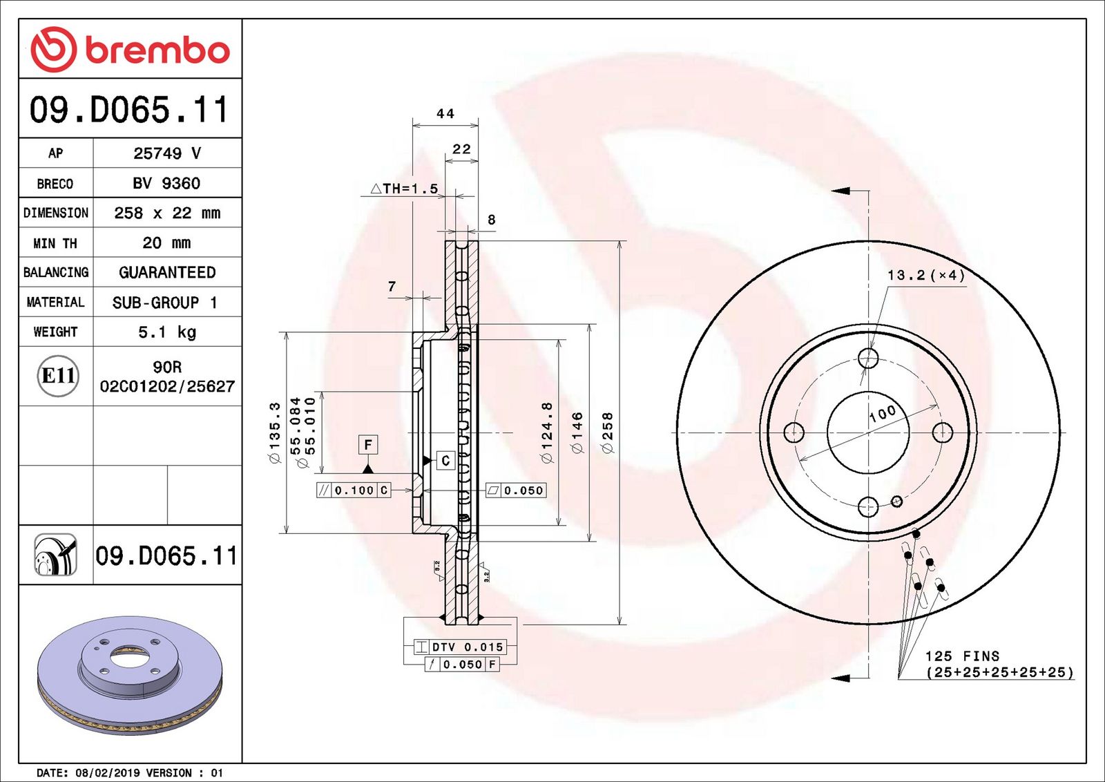 BREMBO 09.D065.11 - Bremsscheibe