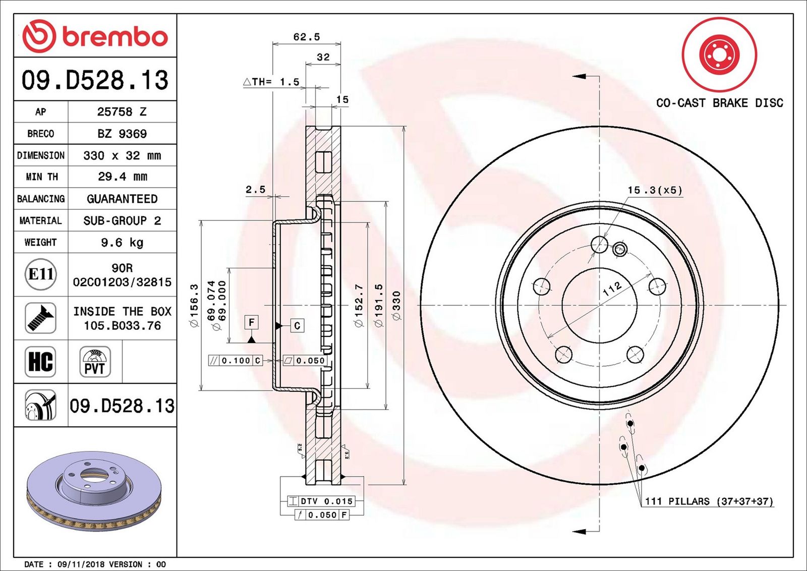 BREMBO 09.D528.13 - Bremsscheibe