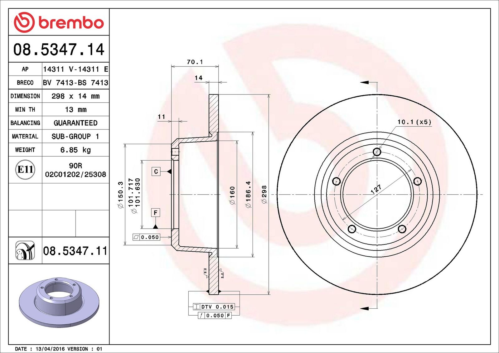 BREMBO 08.5347.11 - Bremsscheibe