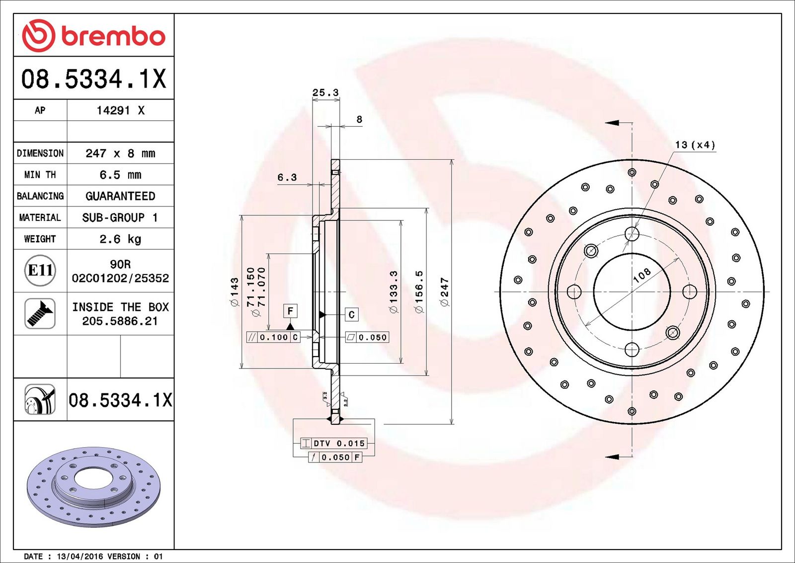 BREMBO 08.5334.1X - Bremsscheibe
