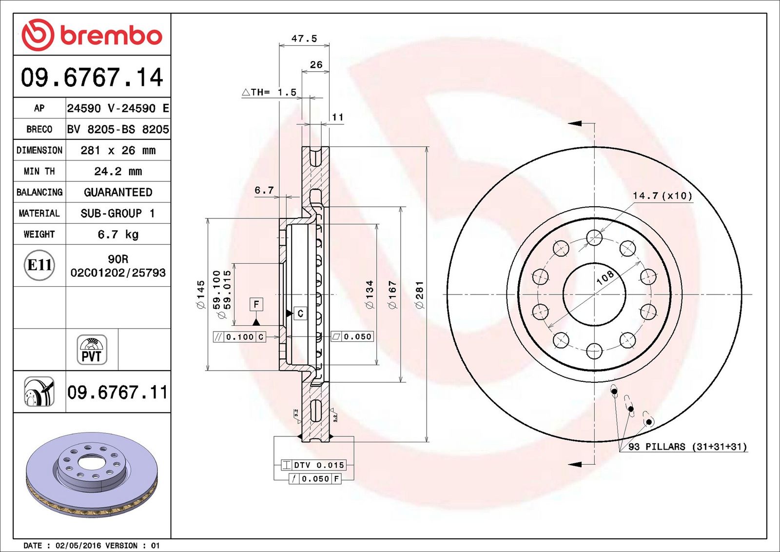 BREMBO 09.6767.11 - Bremsscheibe