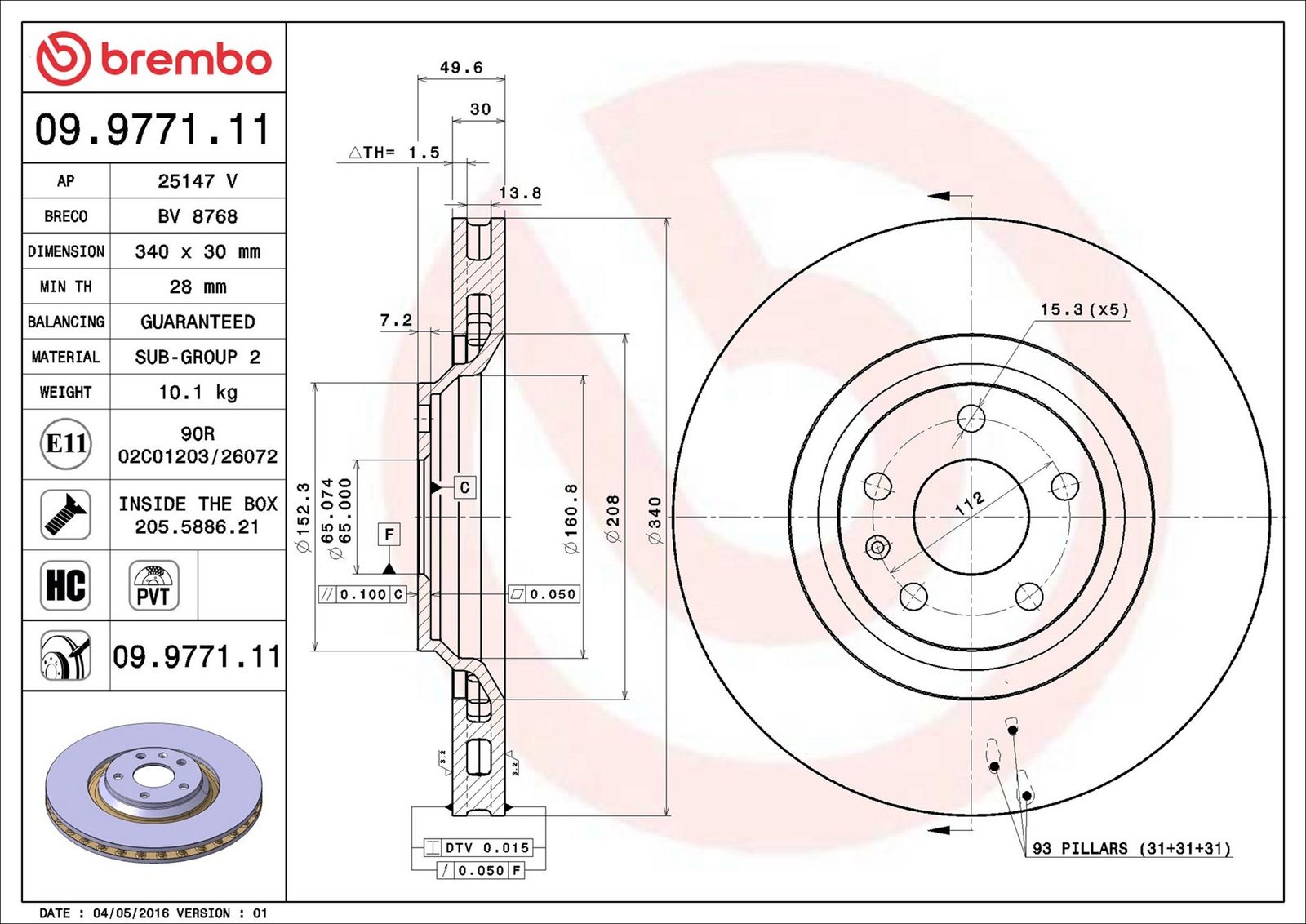 BREMBO 09.9771.11 - Bremsscheibe