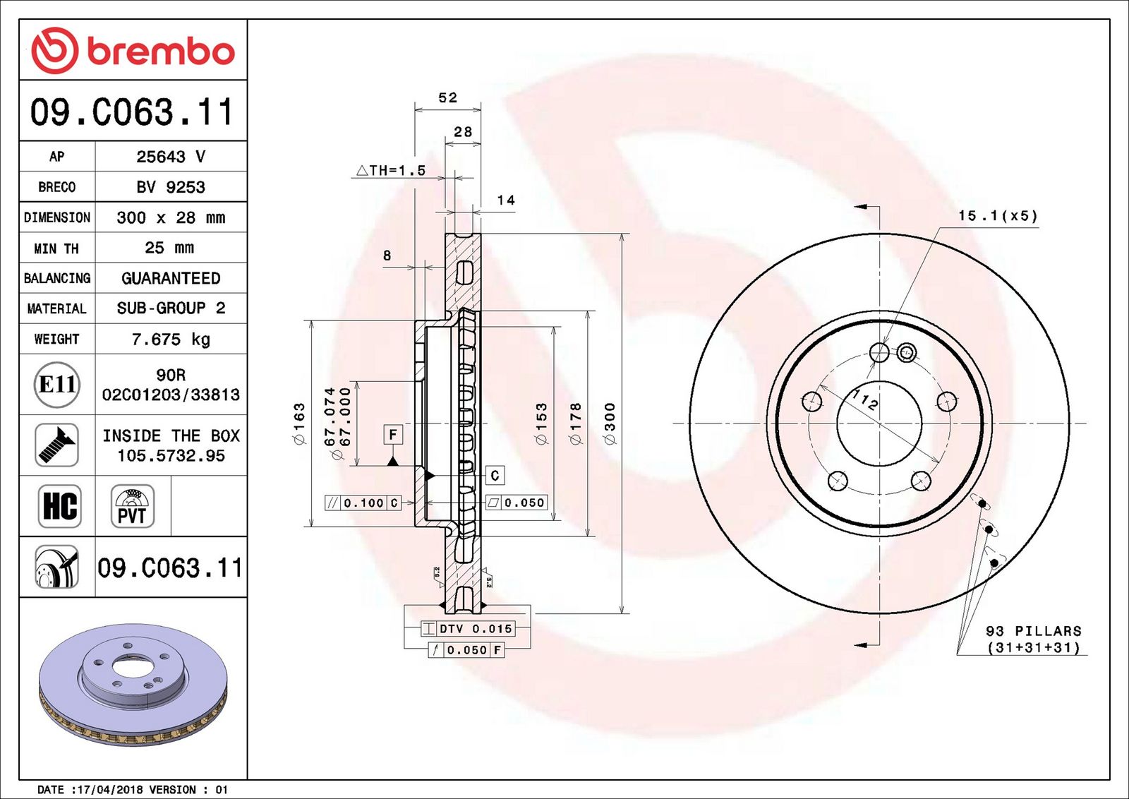 BREMBO 09.C063.11 - Bremsscheibe
