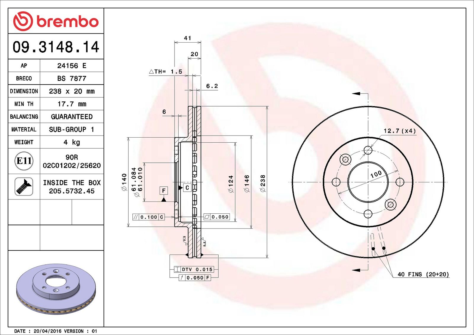 BREMBO 09.3148.14 - Bremsscheibe
