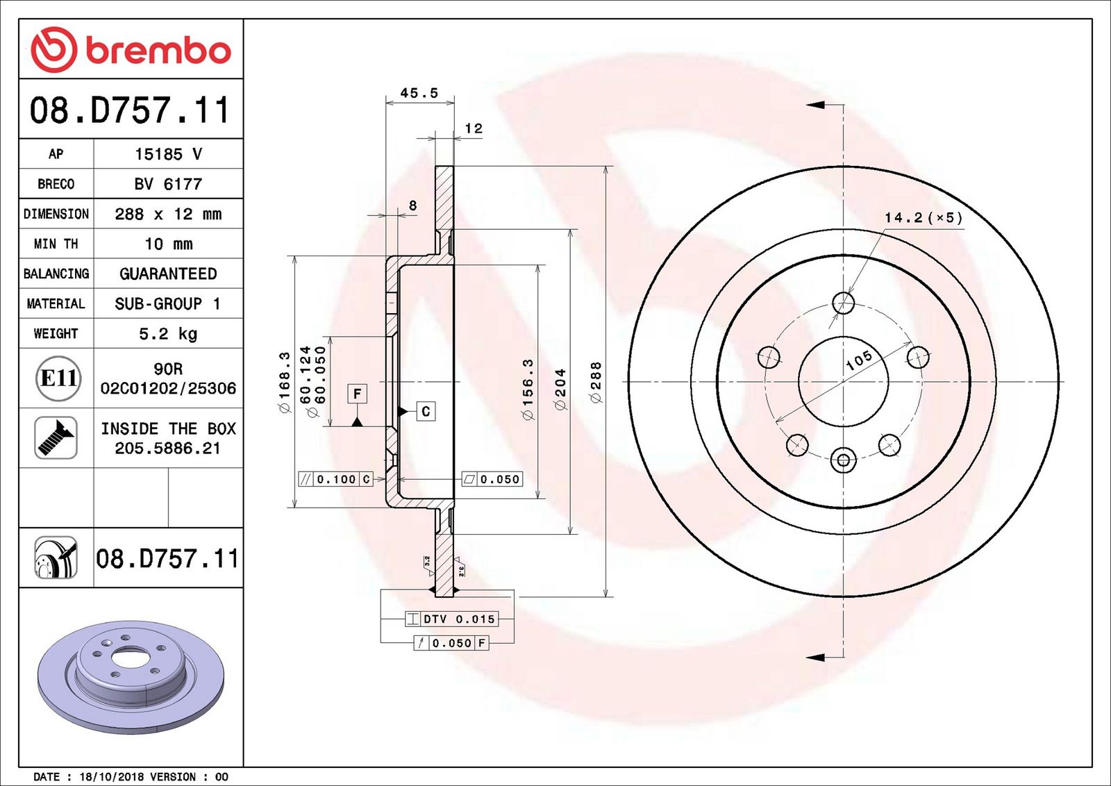 BREMBO 08.D757.11 - Bremsscheibe