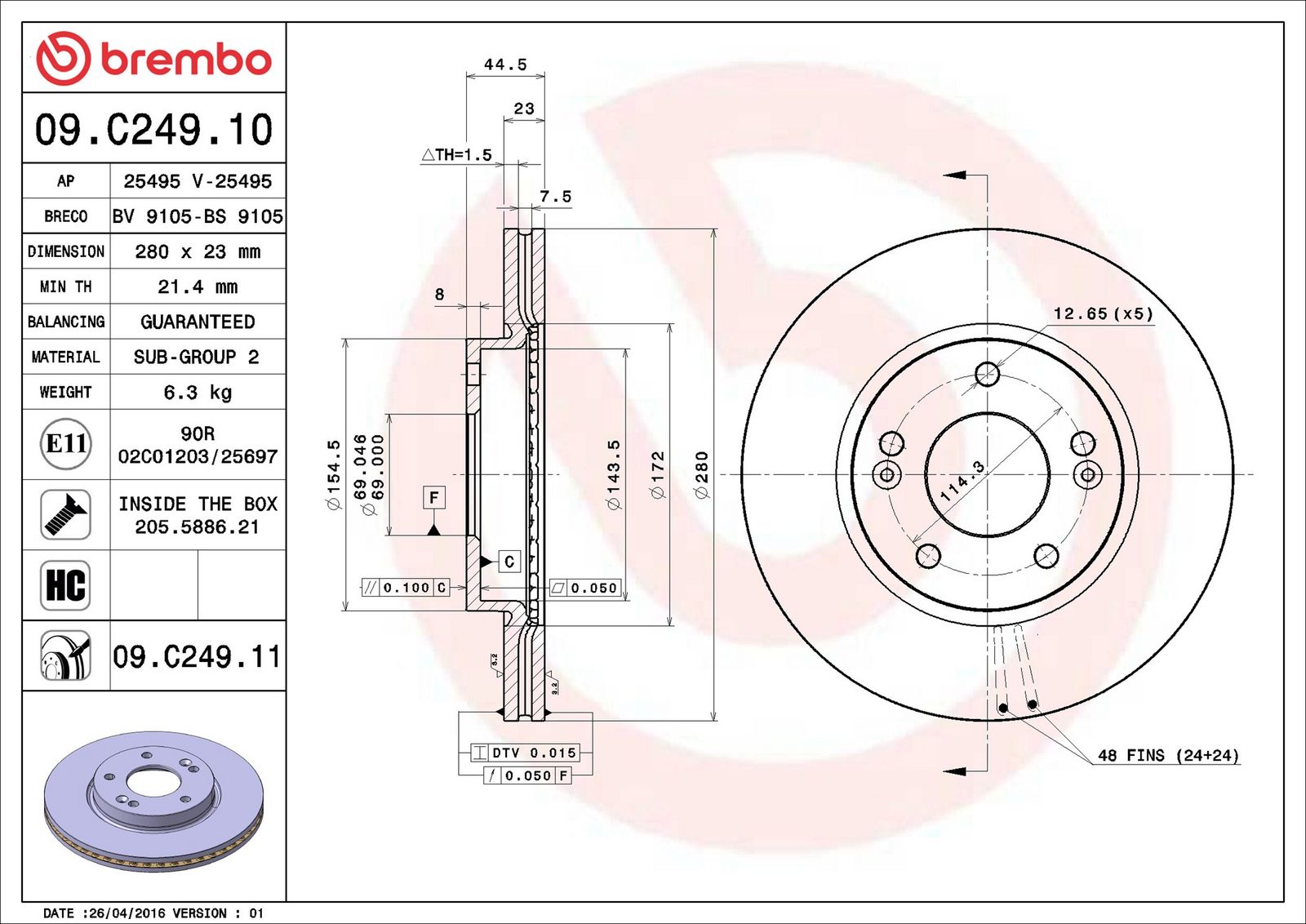BREMBO 09.C249.11 - Bremsscheibe