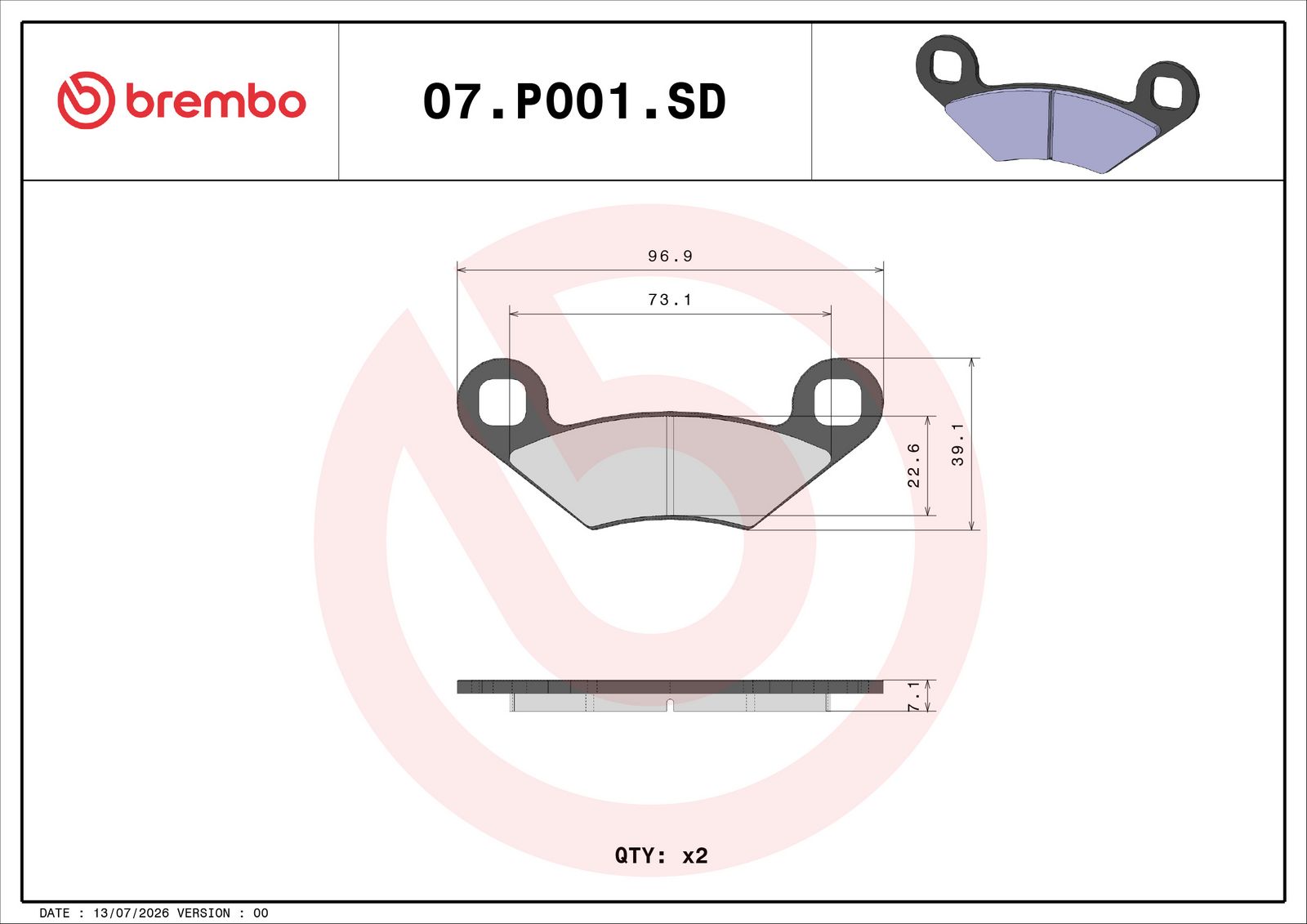 BREMBO 07PO01SD - Bremsbelagsatz, Scheibenbremse
