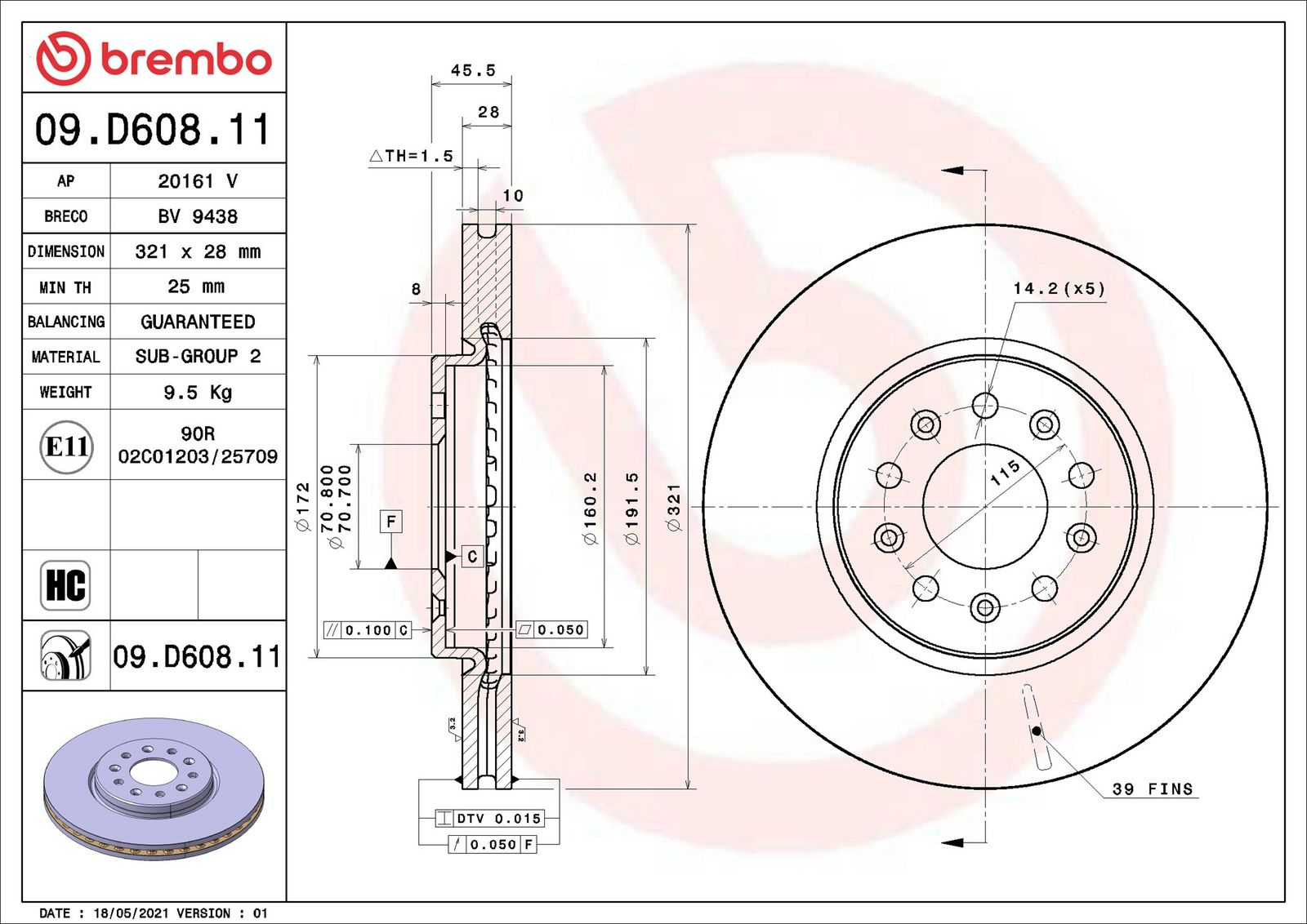 BREMBO 09.D608.11 - Bremsscheibe