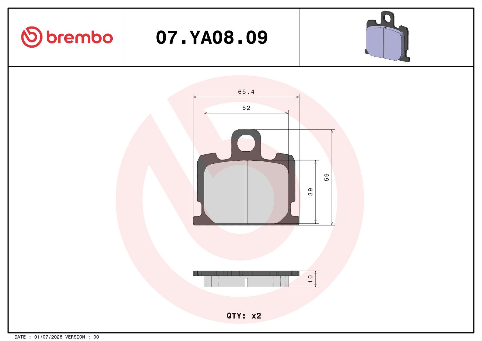 BREMBO 07YA0809 - Bremsbelagsatz, Scheibenbremse
