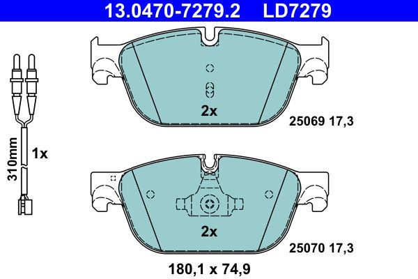ATE 13.0470-7279.2 - Bremsbelagsatz, Scheibenbremse