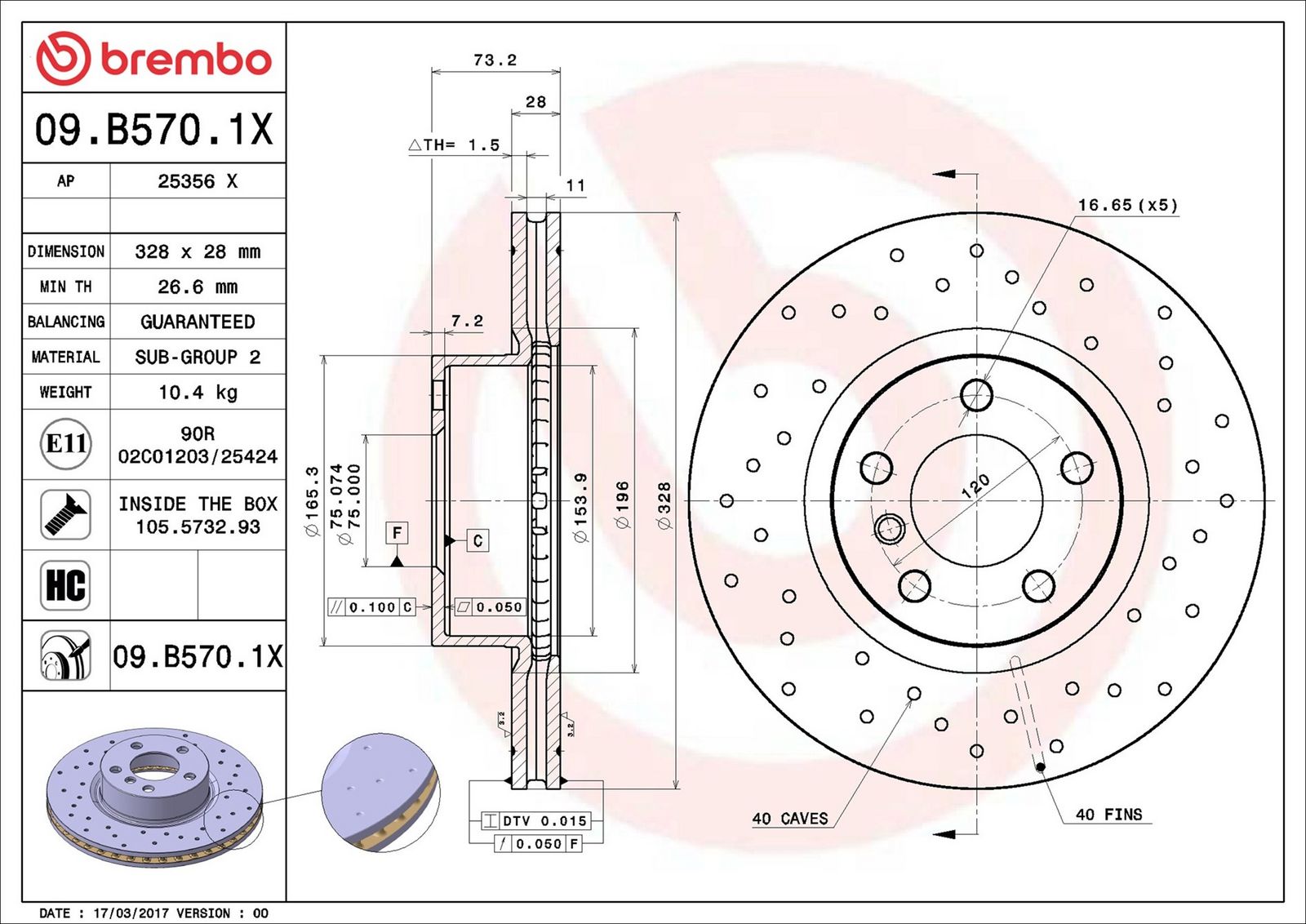 BREMBO 09.B570.1X - Bremsscheibe