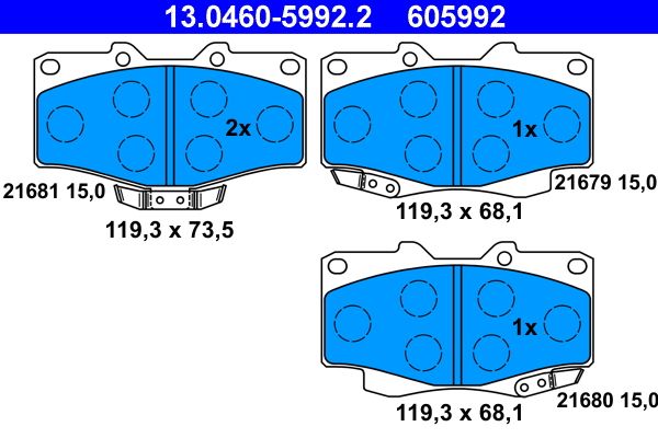 ATE 13.0460-5992.2 - Bremsbelagsatz, Scheibenbremse
